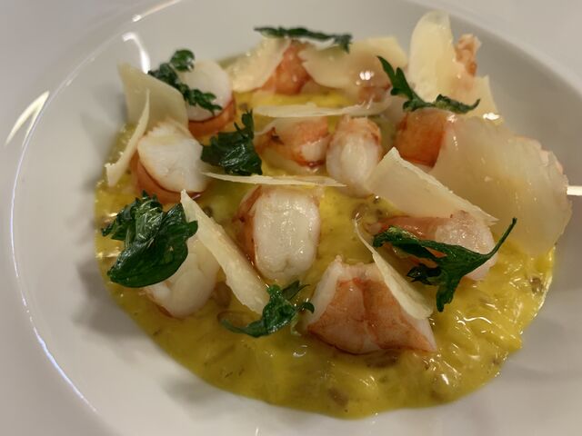 Plat - Risotto au safran, gambas à la plancha et parmigiano reggiano