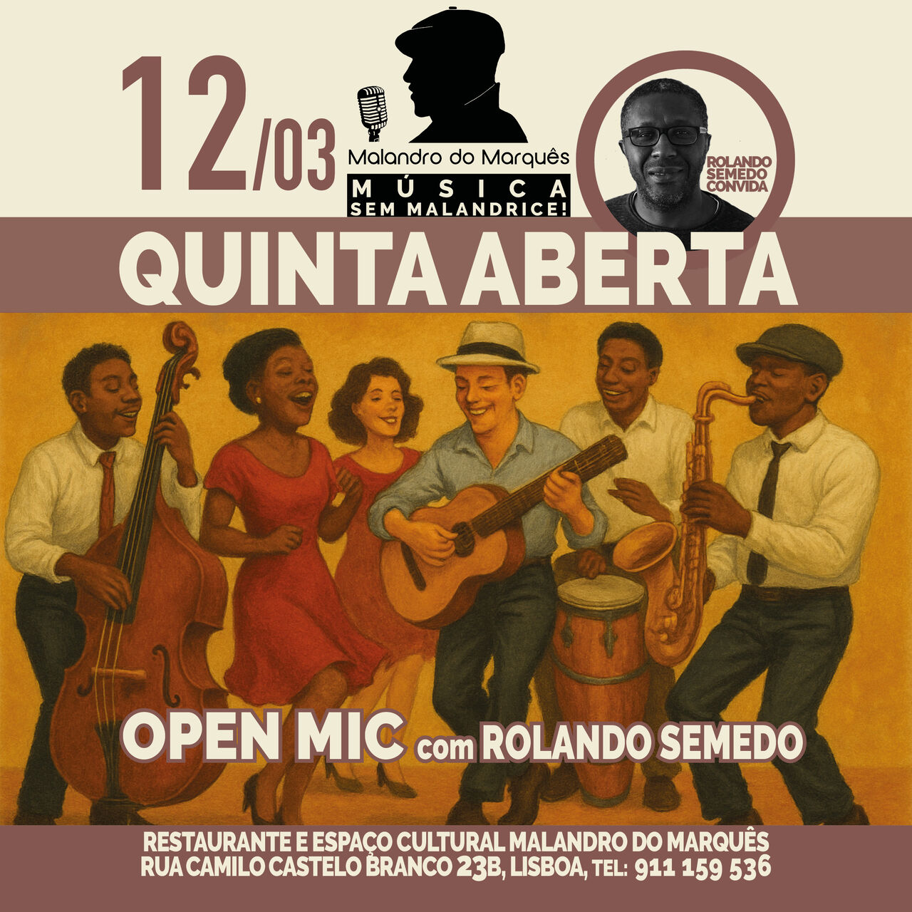 Quinta Aberta (Jam Session e Open Mic) com Rolando Semedo