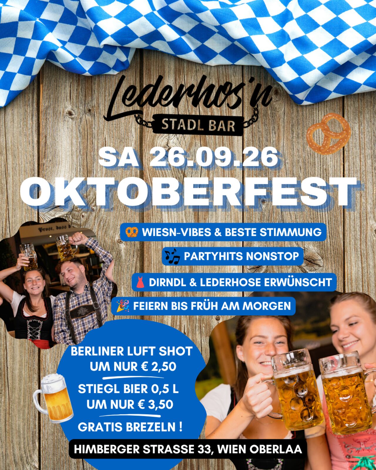 🍻 O’zapft is! – Oktoberfest in der Lederhos´n Stadl Bar! 🥨🎉