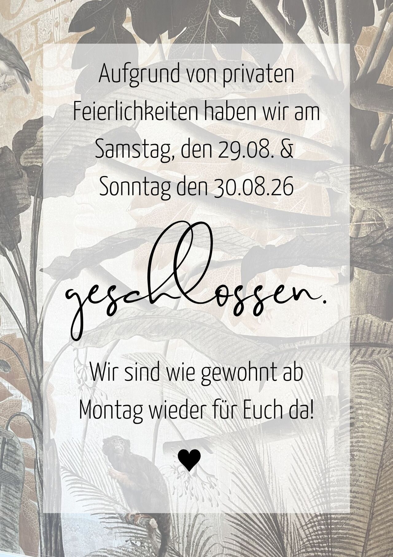 Am 29. & 30.08. bleibt das Kepler's Finest Food geschlossen!