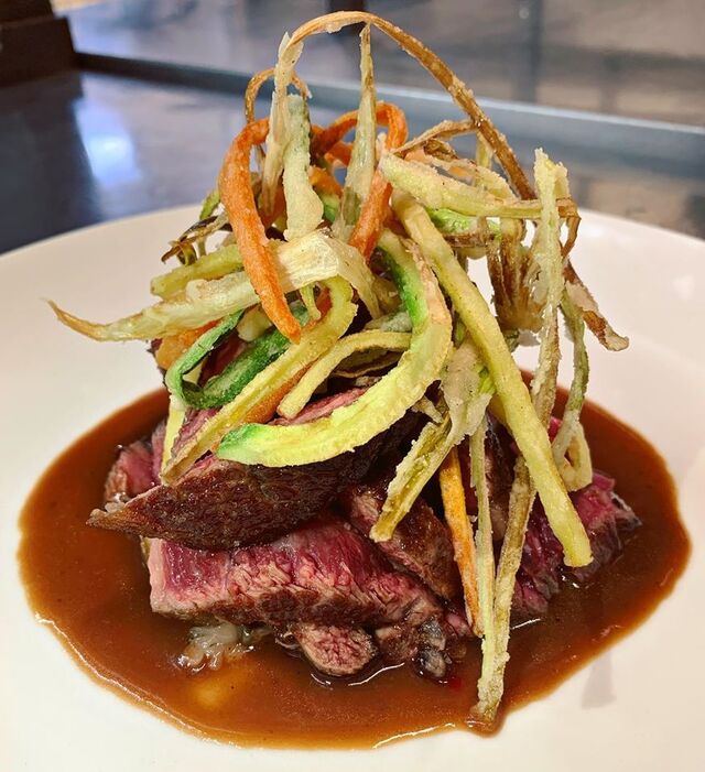 Cube Roll di ᴡᴀɢʏᴜ, riduzione al porto, verdurine in tempura