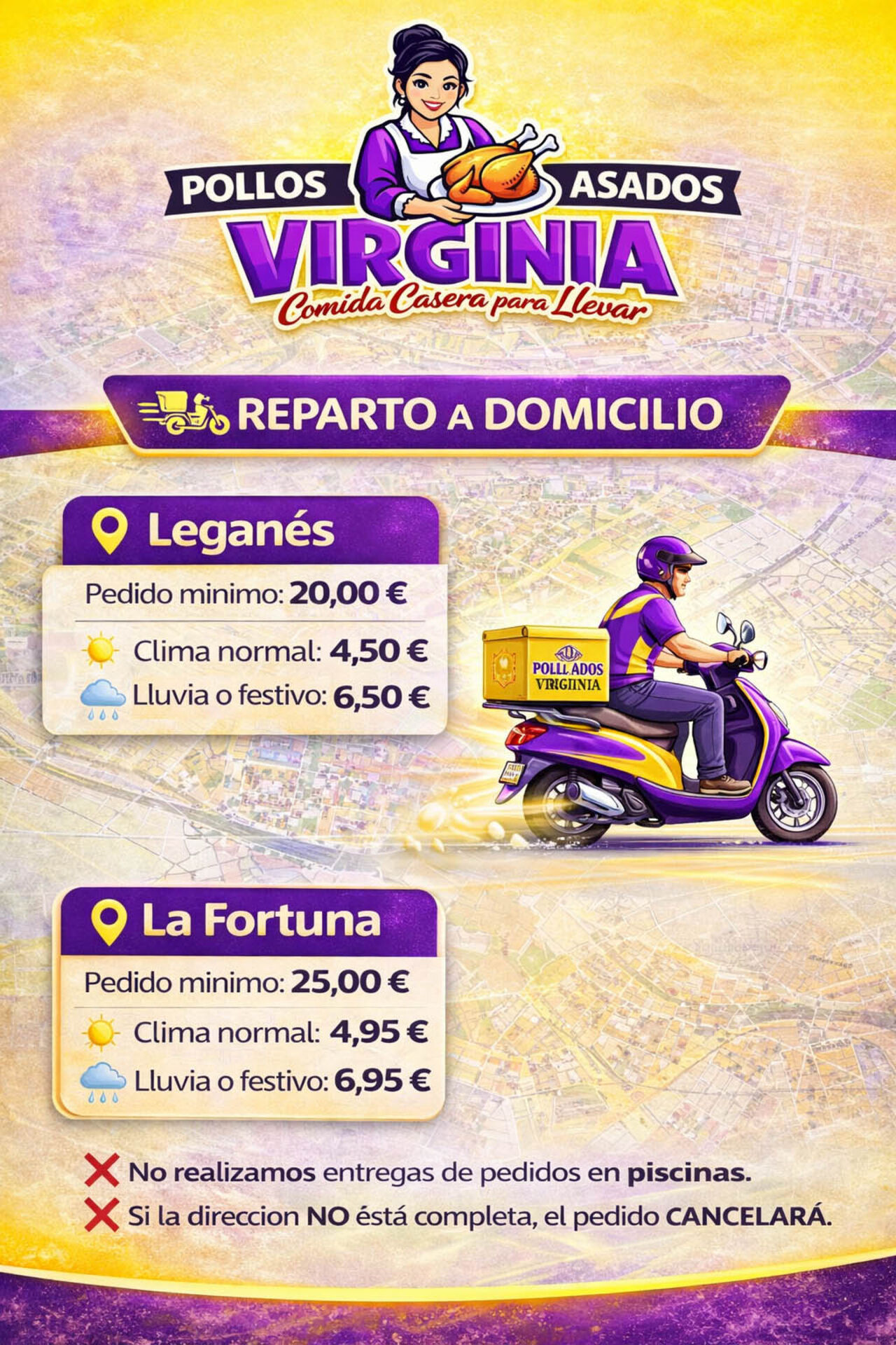 Tarifas del servicio a domicilio