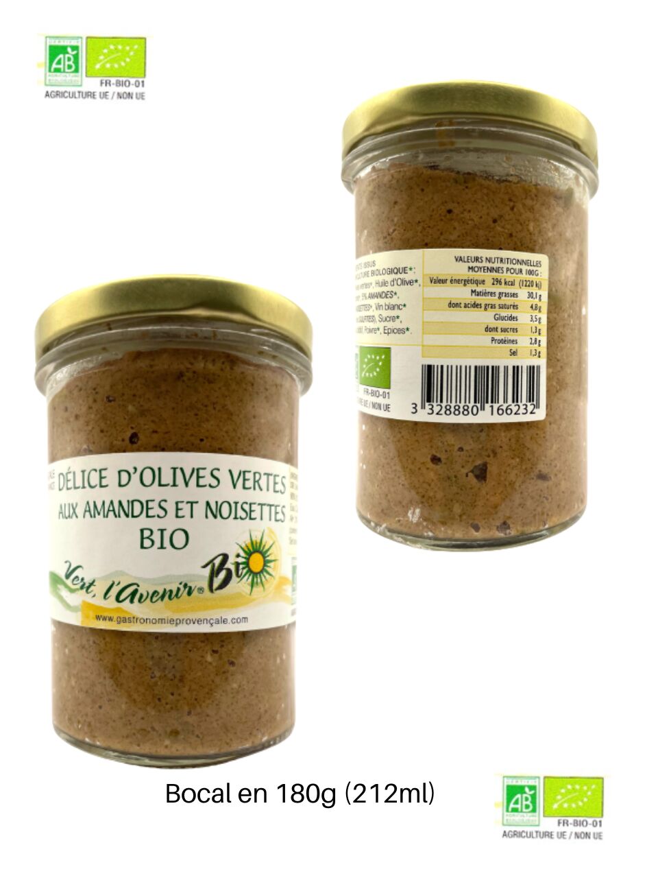 DÉLICE d'OLIVES VERTES aux AMANDES et NOISETTES BIO - 180g
