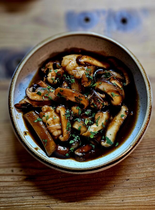 Tamboril com Cogumelos Shitake & Teriyaki