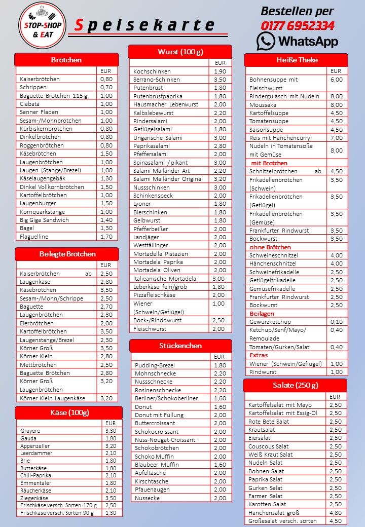 Kleiner Auszug aus der Speisekarte