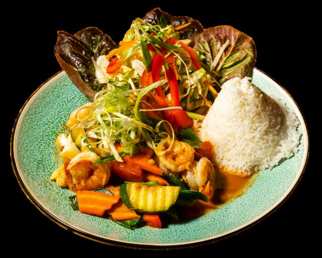 Reis mit Erdnusssoße