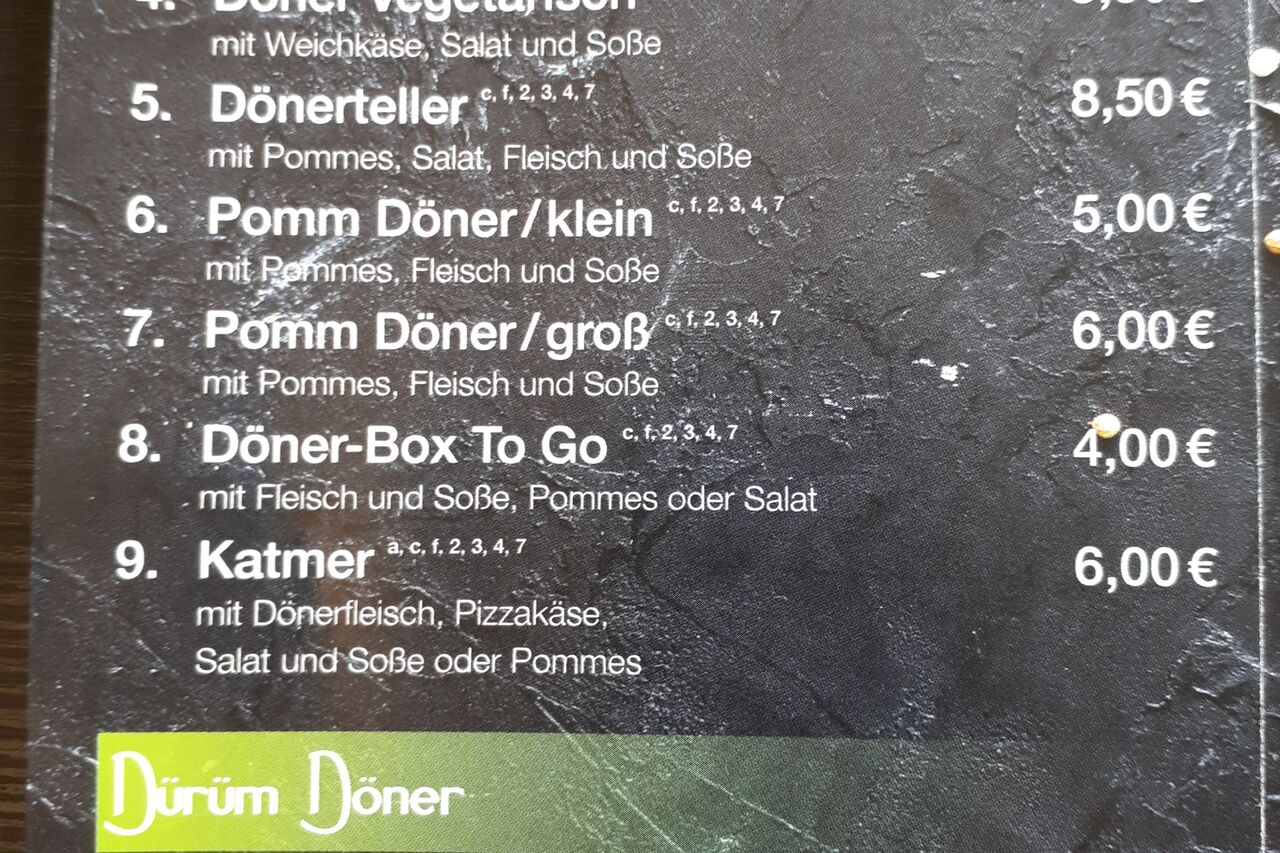 Auszug aus unserer Speisekarte