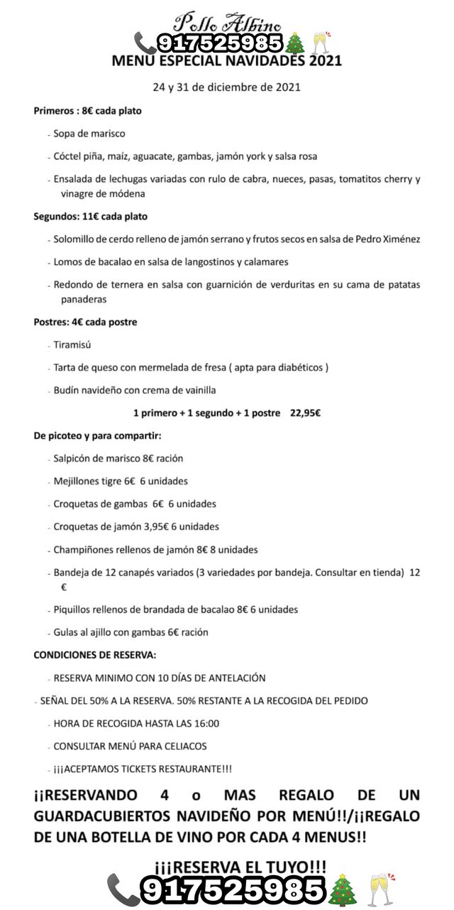 Menú Nochebuena y Nochevieja 2021