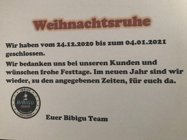Vom 24.12.2020 bis zum 04.01.2021 geschlossen