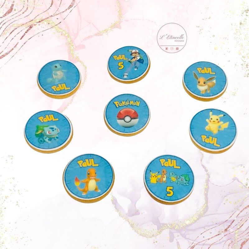 Sablés pâte à sucre et personnalisation Thème Pokemon en azyme