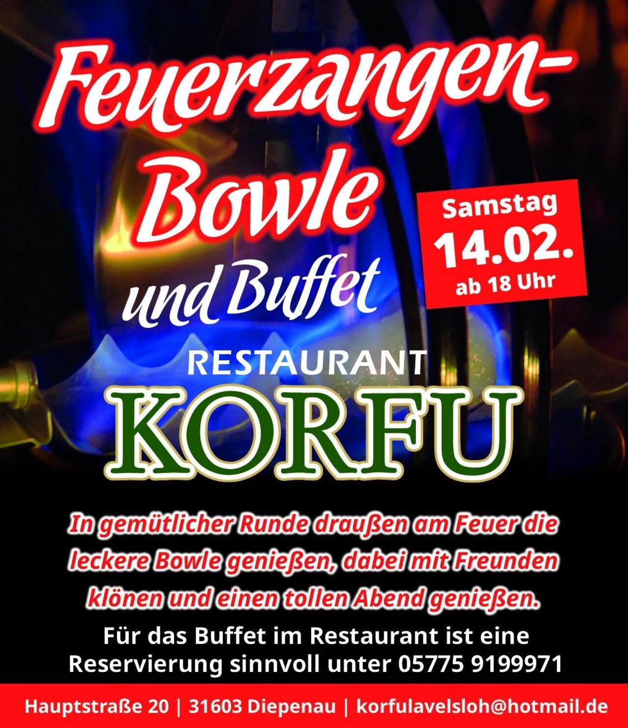 Feuerzangenbowle & Buffet im Restaurant Korfu