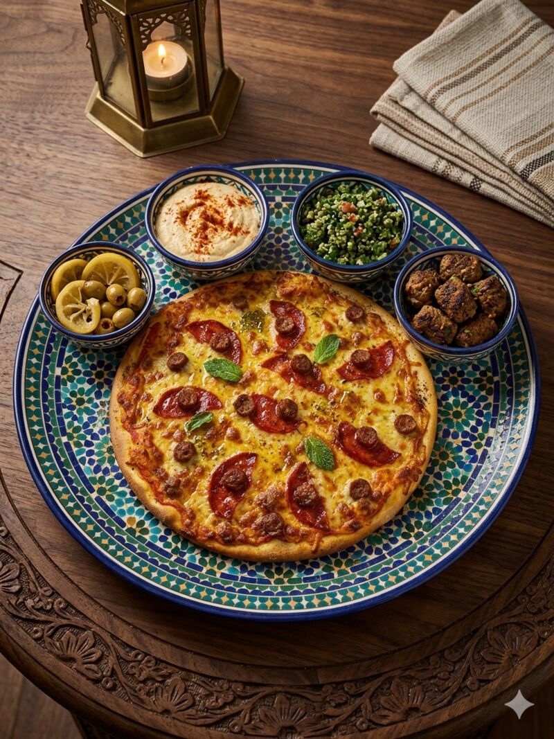 Base tomate, mozza, chorizo, merguez, origan