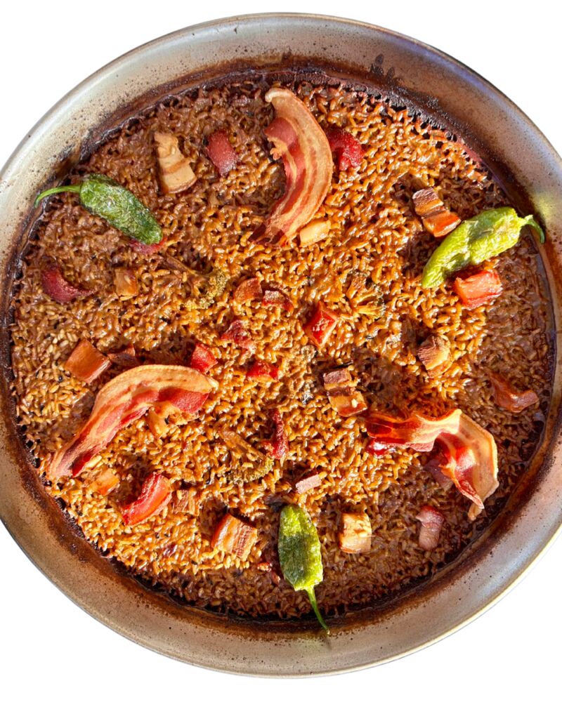 Arroz Ibérico de panceta, morro y torreznos