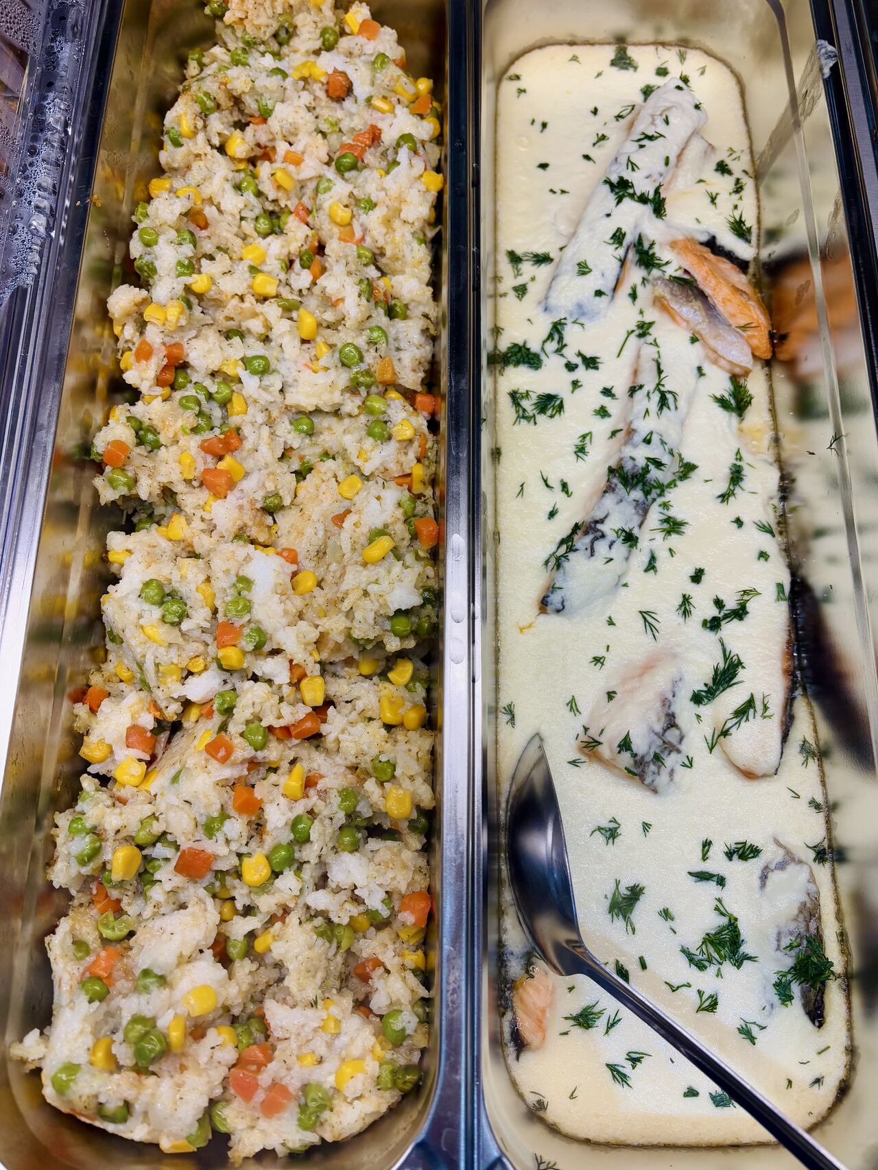 Risotto mit Gemüse (vegan) und Lachs mit Champignons in Sahne Sauce 