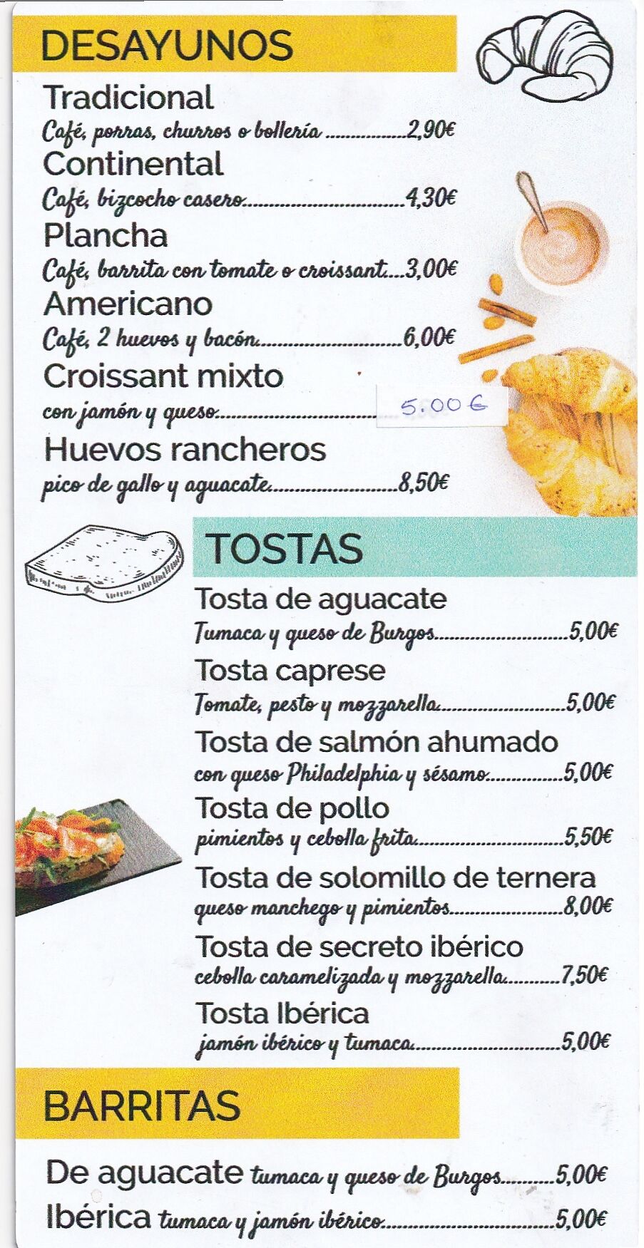 DESAYUNOS, TOSTAS Y BARRITAS