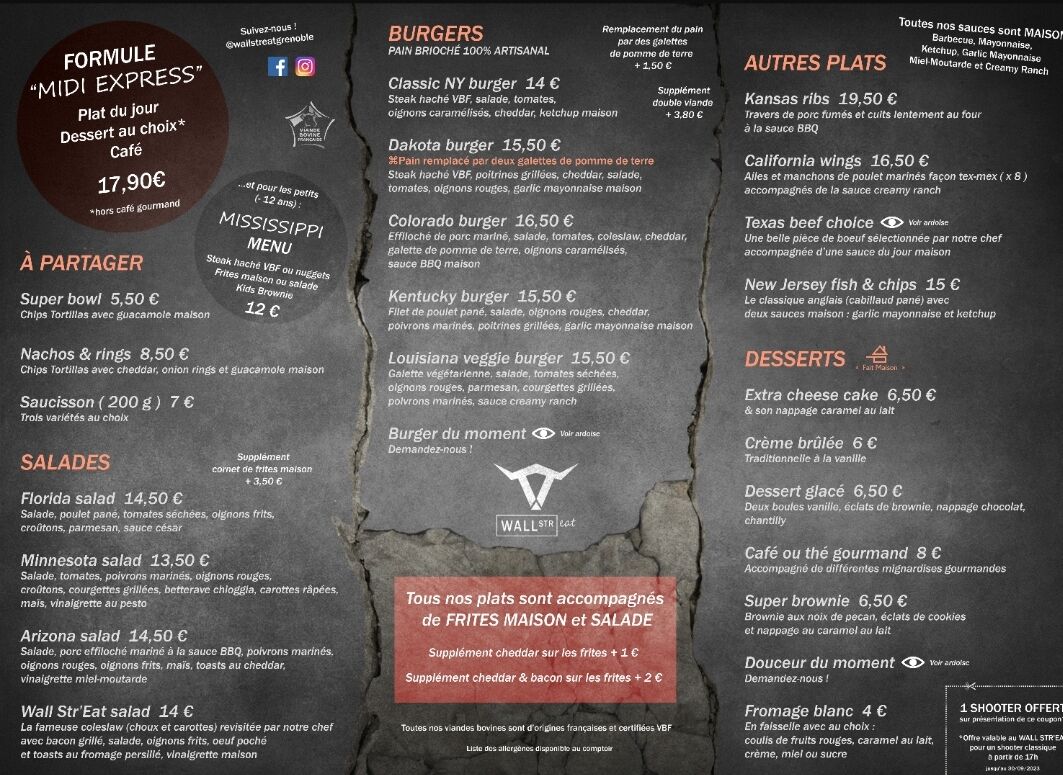 Notre carte du midi (du lundi au vendredi) !