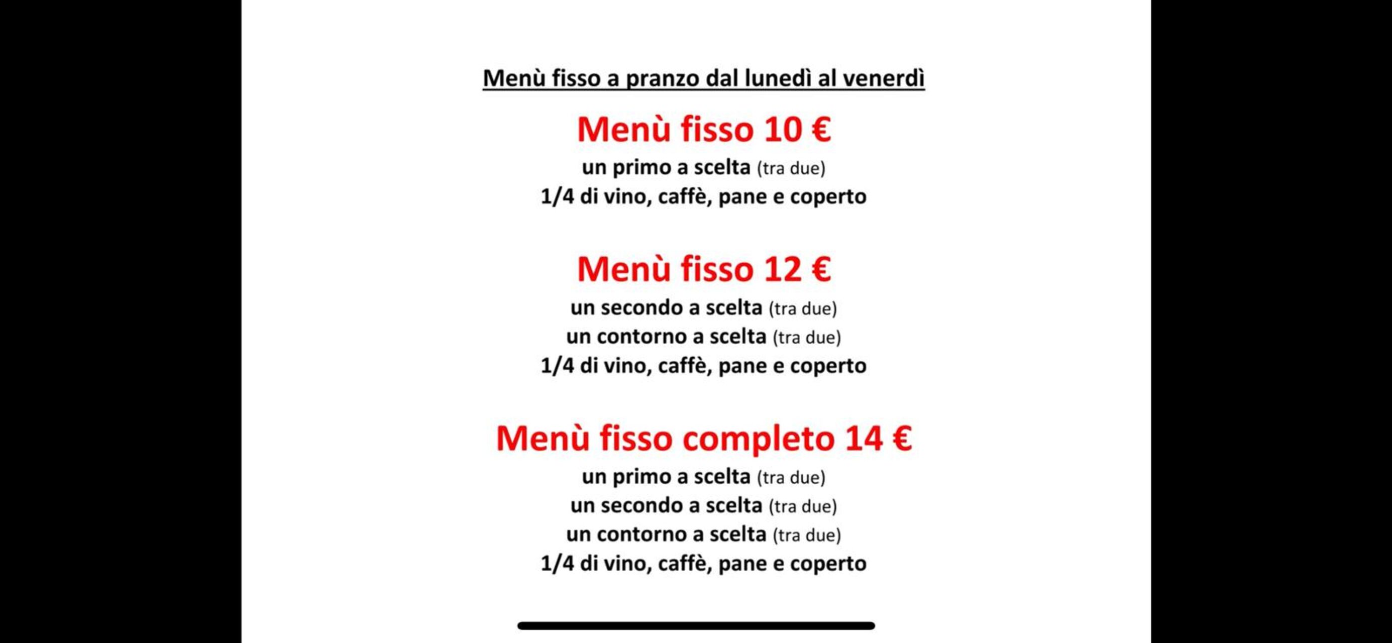 POSSIBILITA' DI MENU' FISSO A PRANZO