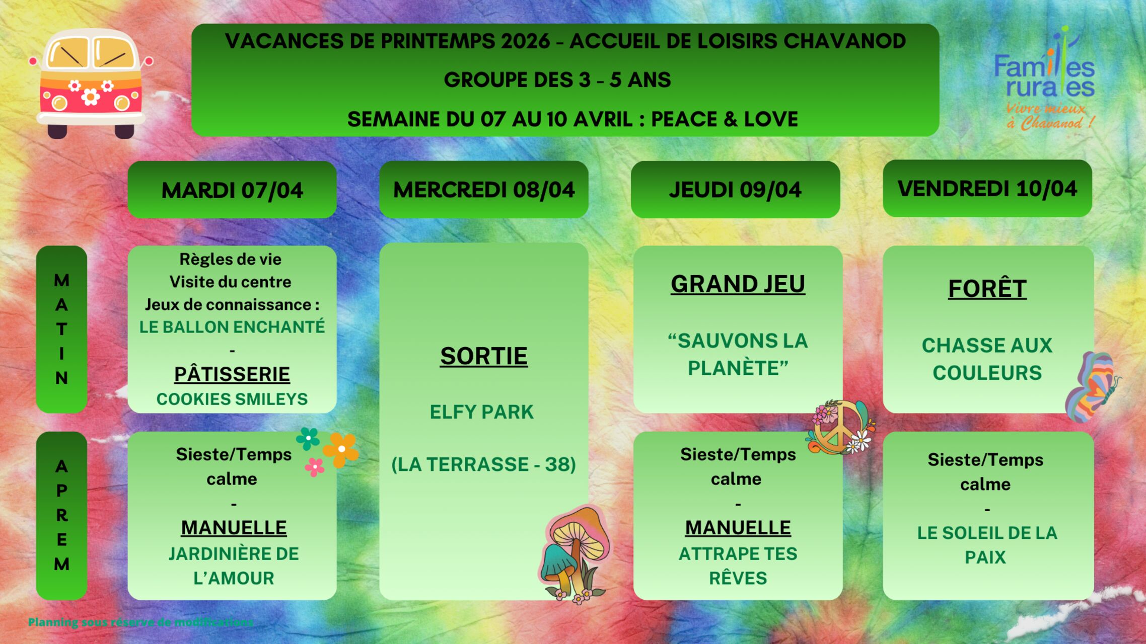 PLANNINGS VACANCES DE PRINTEMPS 2026