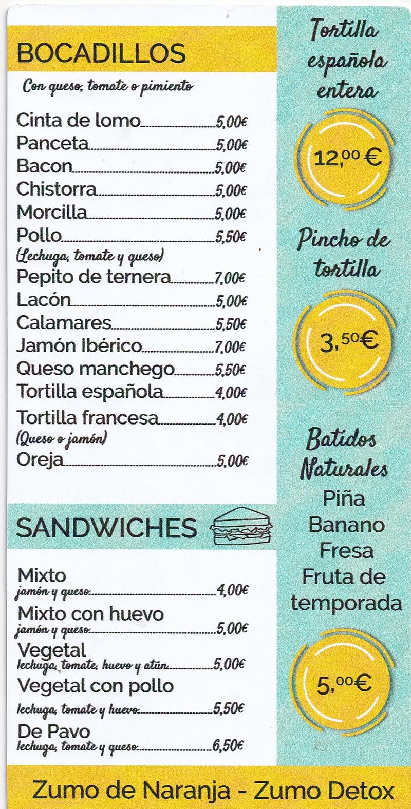 BOCADILLOS Y SANWICH