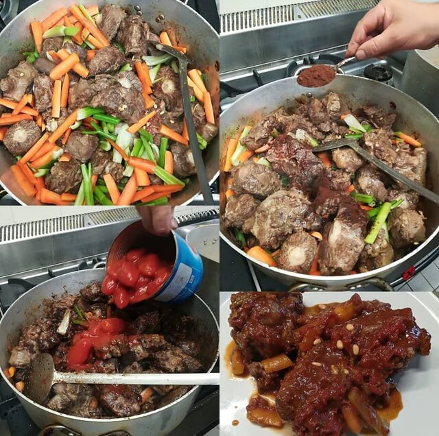 Preparazione coda alla vaccinara.