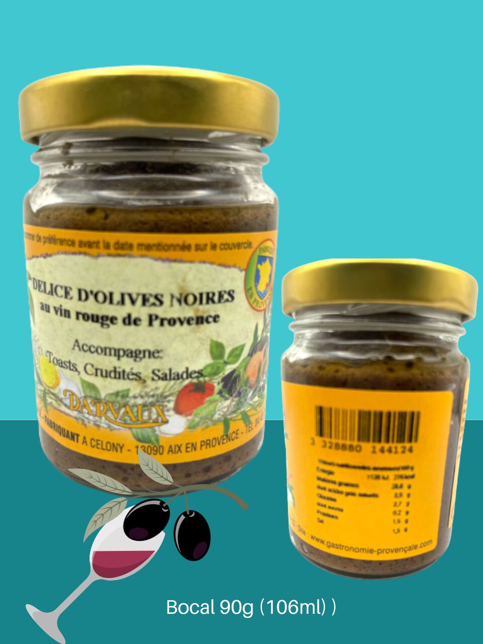 TAPENADE NOIRE au vin rouge de Provence - 90g (106ml)