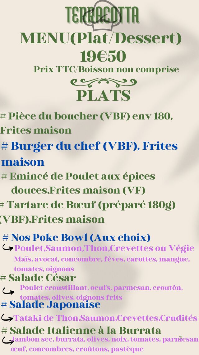 retrouvez les différents plat de notre carte
