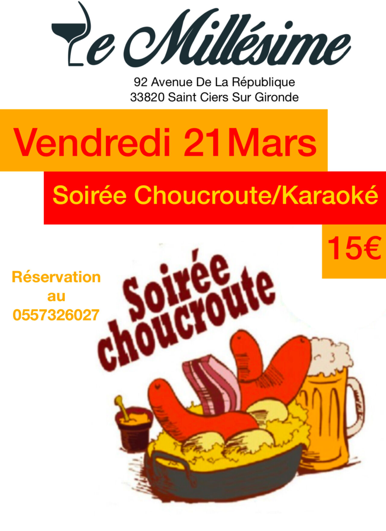 Vendredi 21 Mars Soirée Choucroute/Karaoké