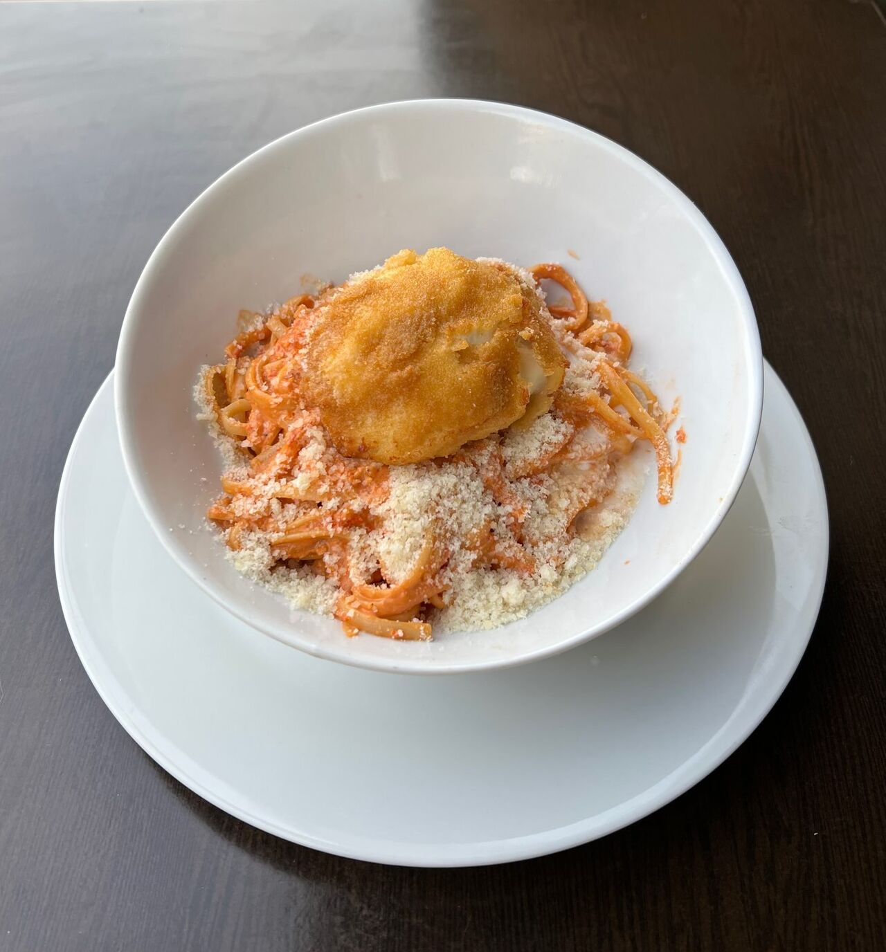 Linguine Crémeuse parmesan et mozza pannée