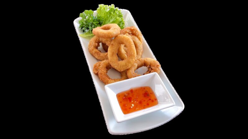 Gebackene Tintenfischringe mit sweethot sauce