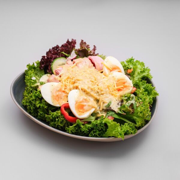 Salatteller mit Schinken, Käse und Ei