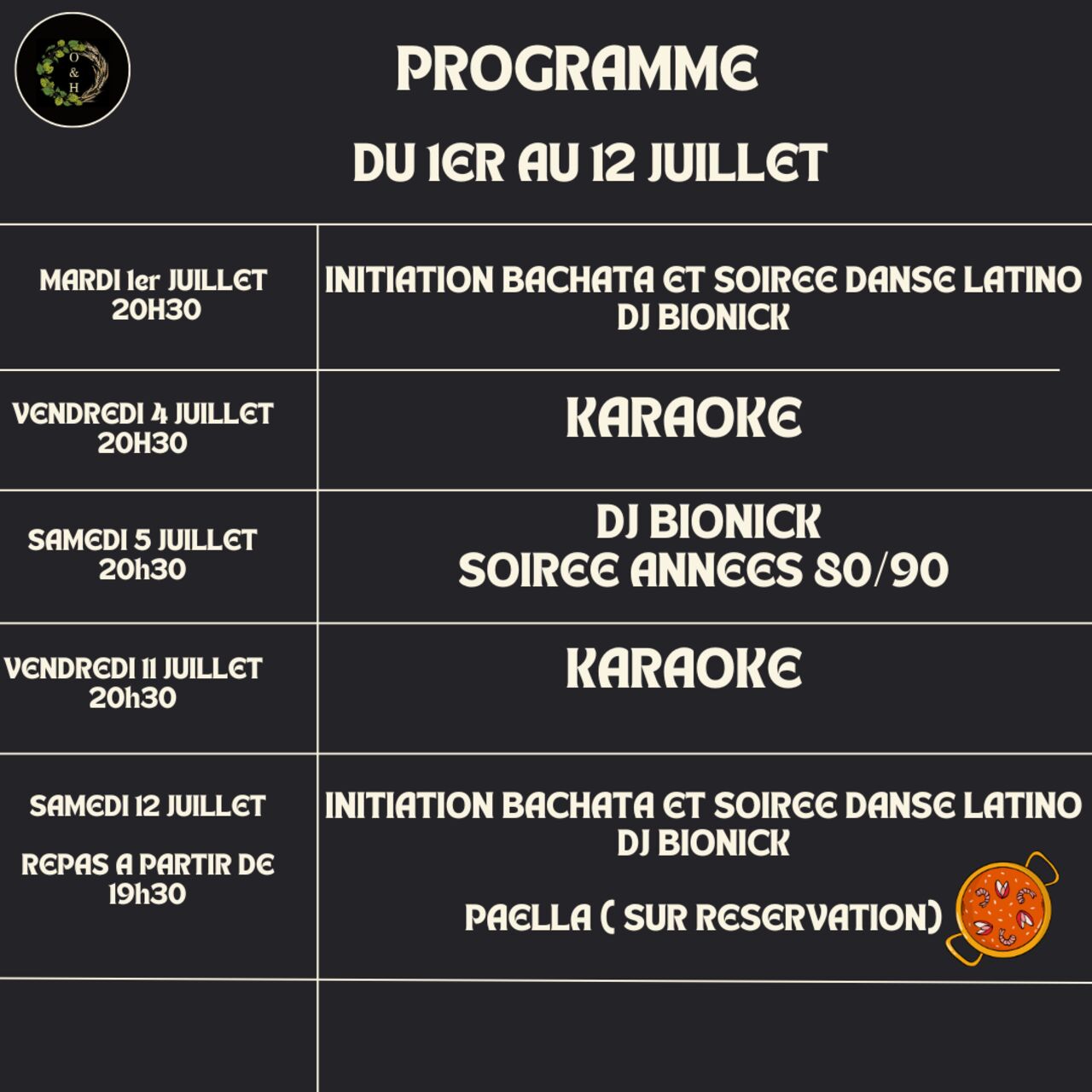 Programme de la première quinzaine de juillet
