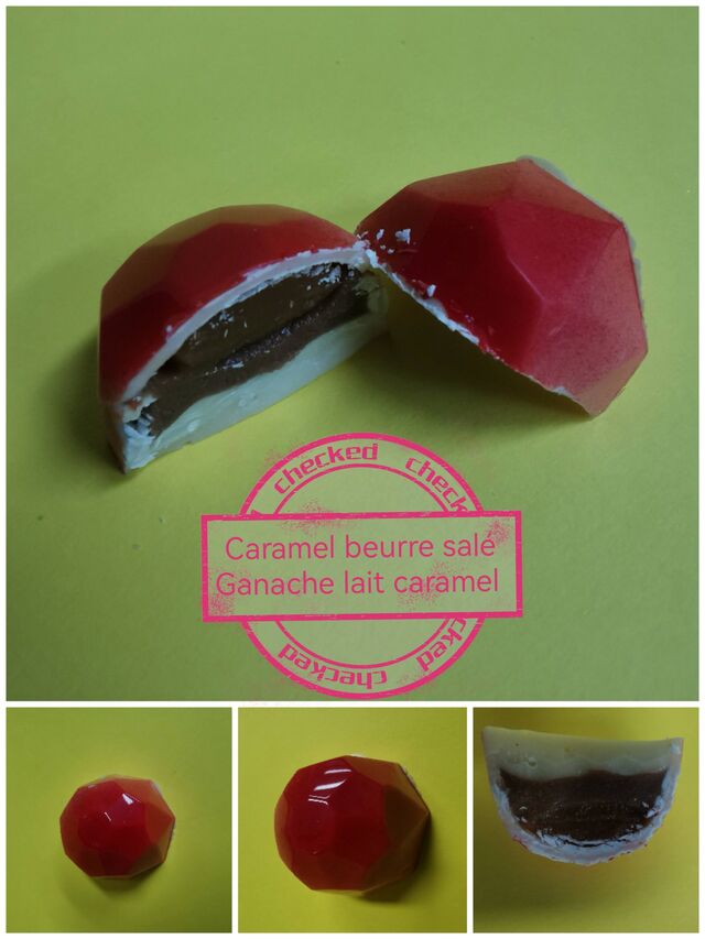 Bonbon chocolat blanc intérieur caramel / ganache lait caramel 12.60 les 160g