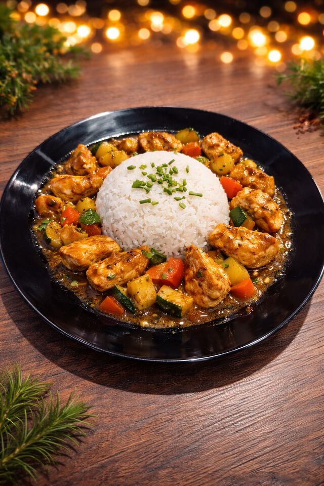 assiette gourmand de poulet aux légumes sautés