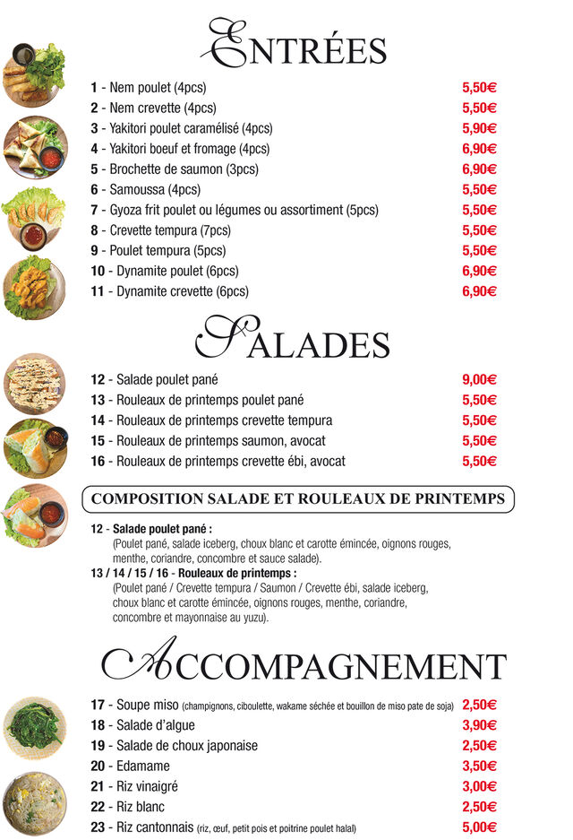Menu Entrées et Salades 