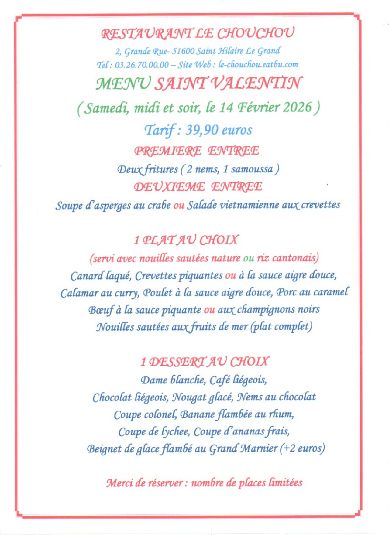 MENU SAINT VALENTIN 2026