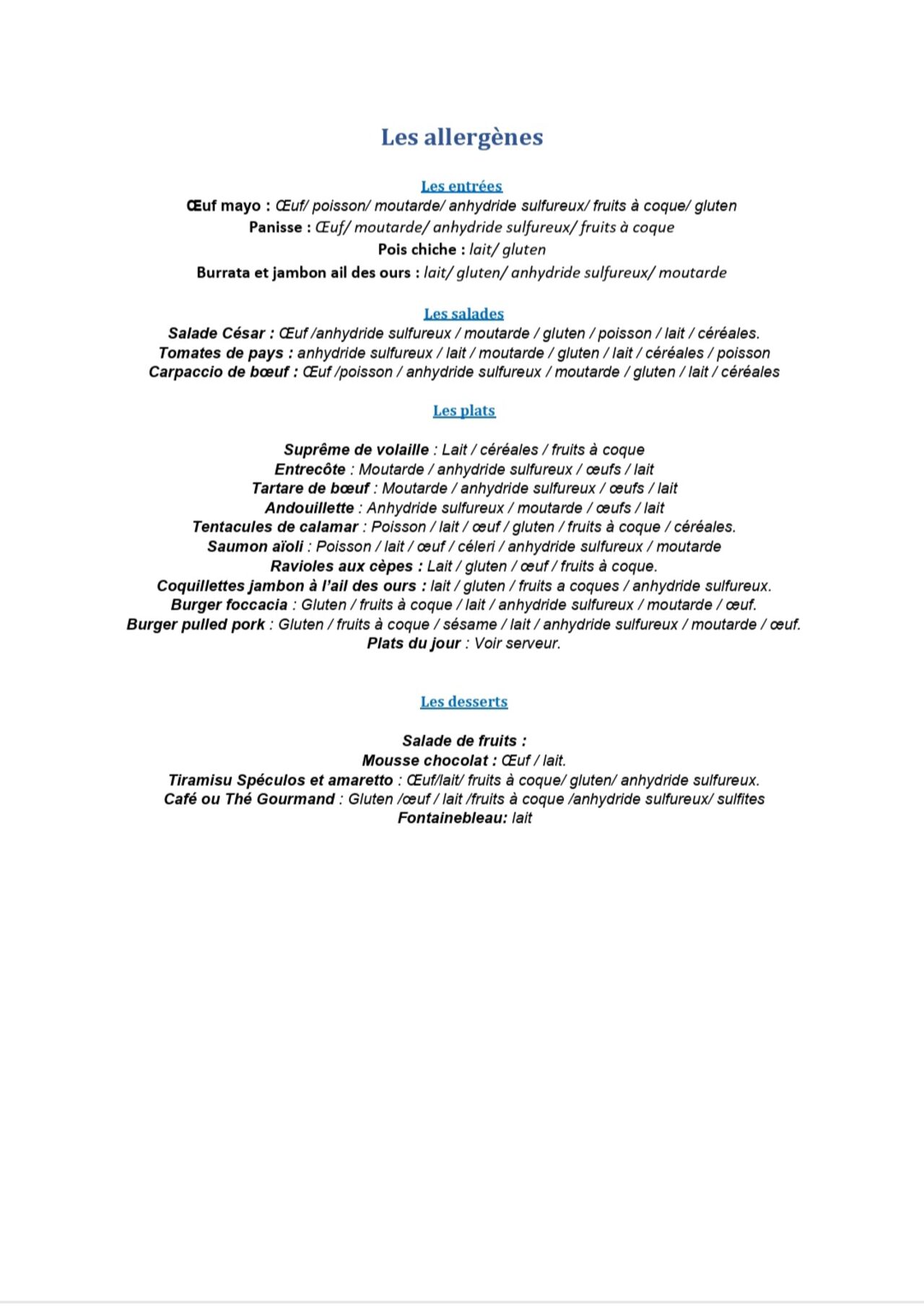 Liste des allergènes