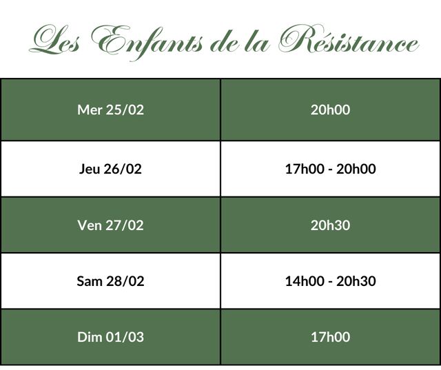 Les Enfants de la Résistance - Horaires