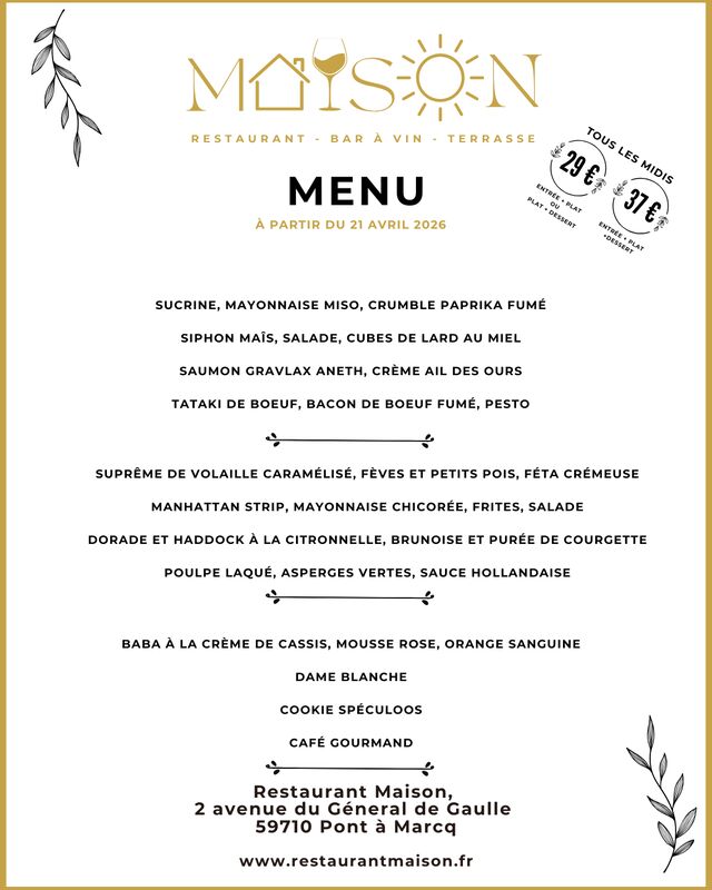 Menu du midi à partir du 21 avril 26