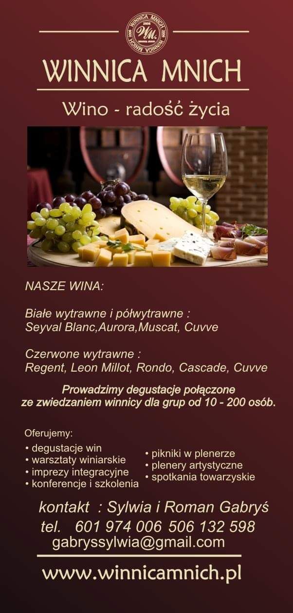Organizujemy degustacje win z naszej Winnicy Mnich. Imprezy integracyjne, urodziny i wiele innych.