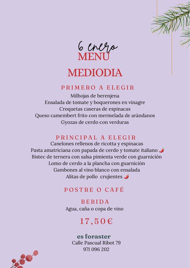 Menu mediodia 6 Enero | Dia de reyes 