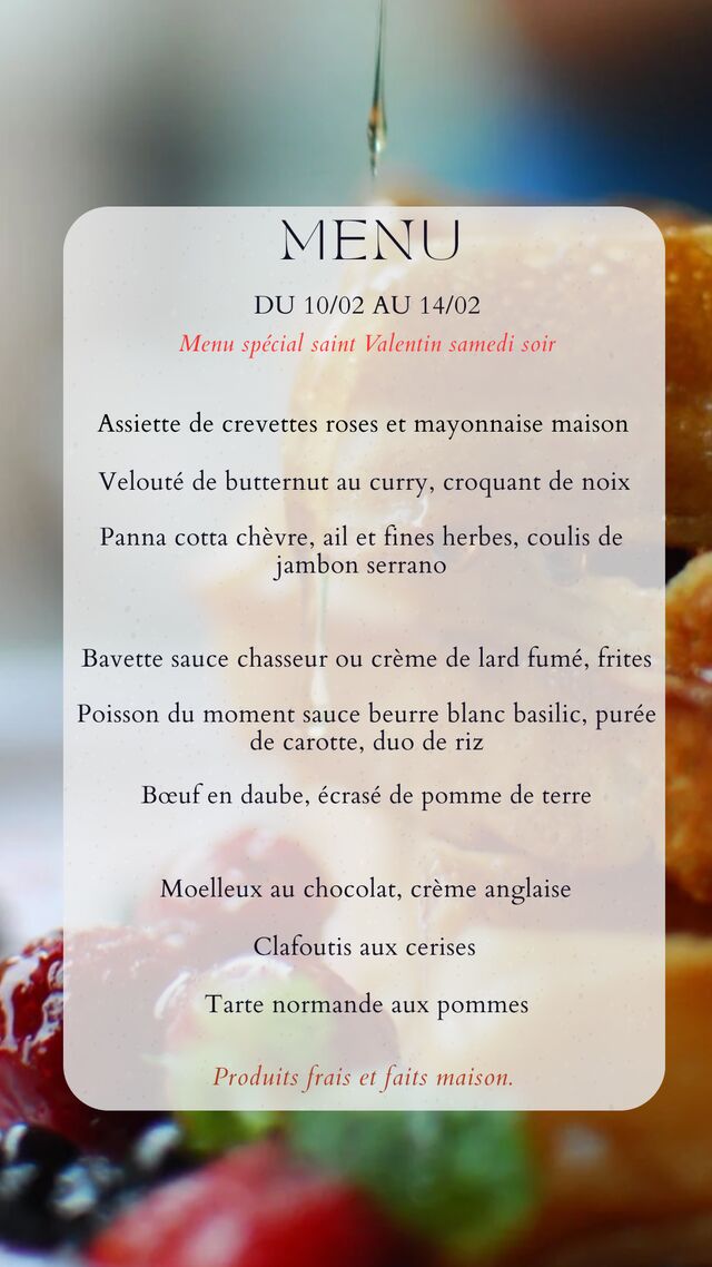 Menu du 10/02/26 au 14/02/26 (hors samedi soir)