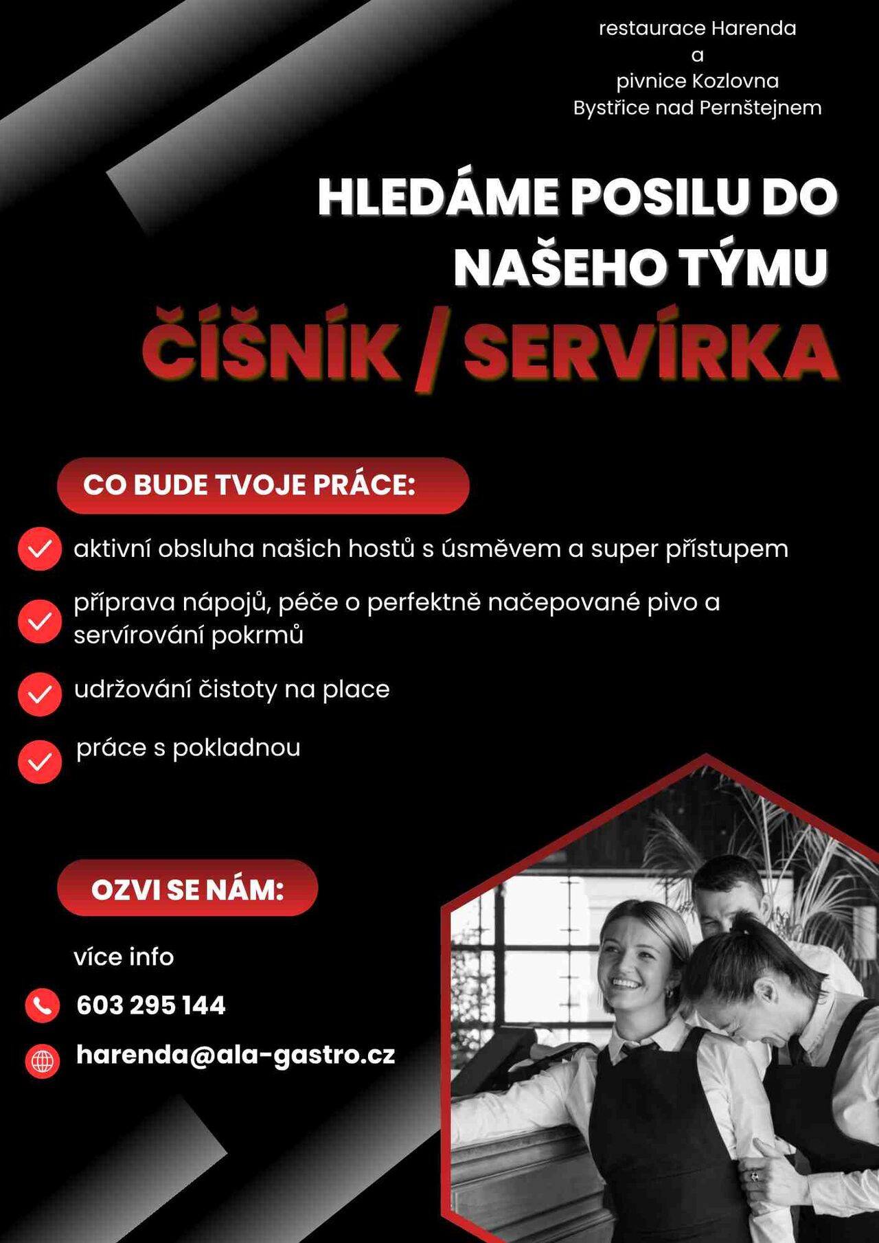 hledáme číšníka nebo servírku