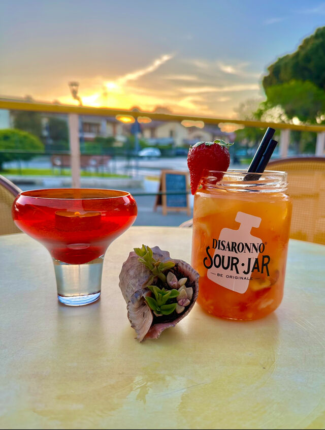 Seasonal fruit Cocktail with sunset