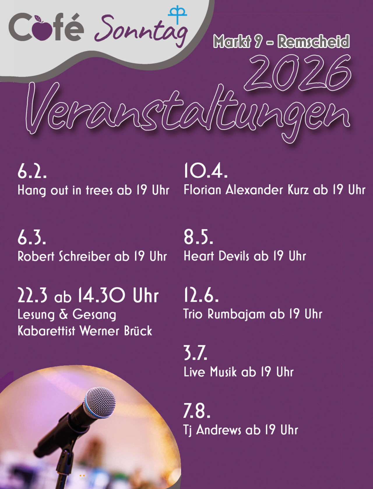 Veranstaltungstermine für Livemusik, 2026