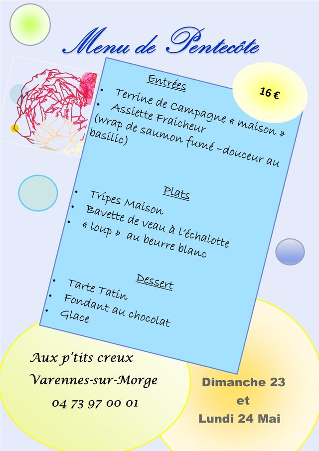 Menu de Pentecôte mai 2021