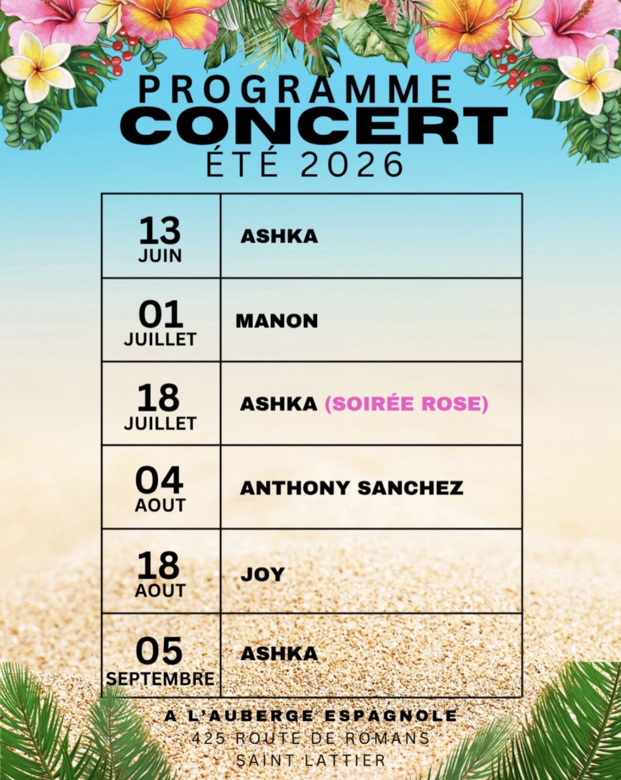 Programmation des concerts de l'été !