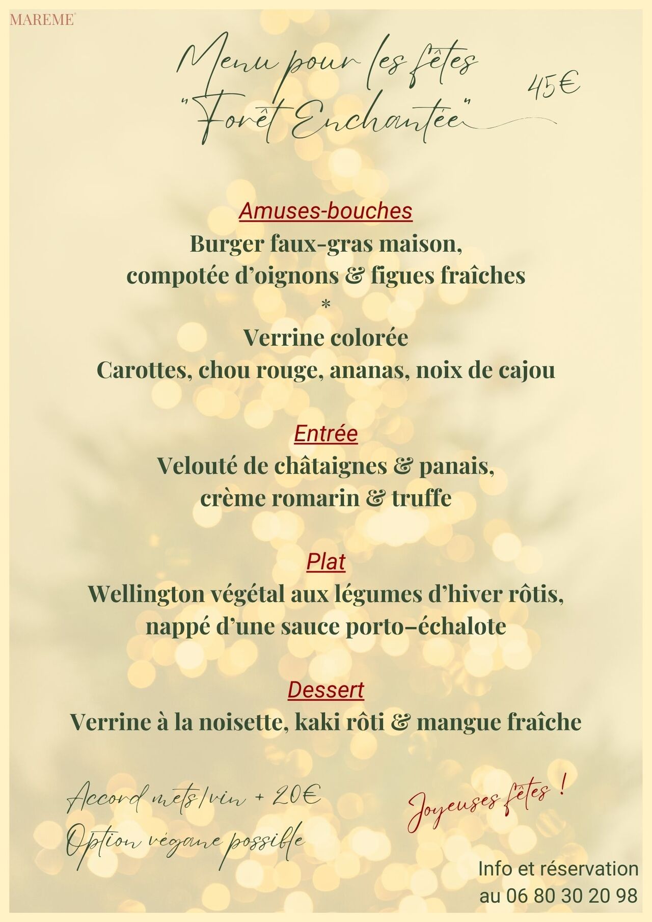 Menu spécial pour les fêtes de fin d'année