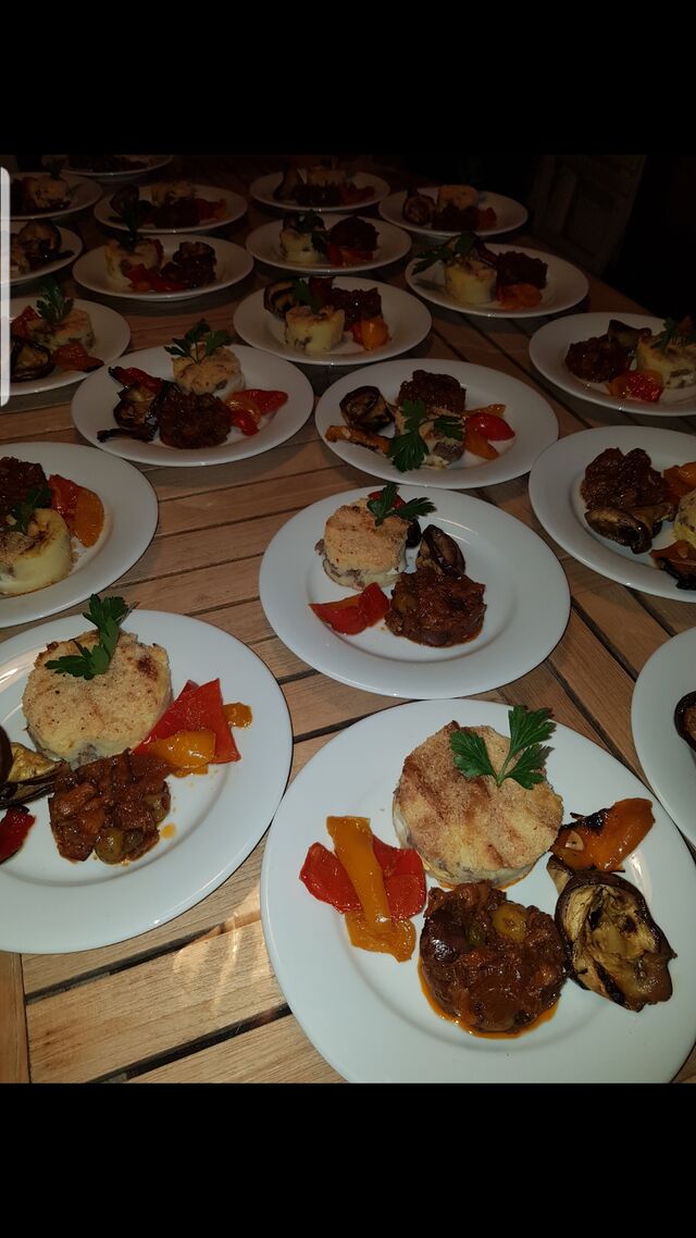 Mariage... flan de pomme de terre, cqponata, légumes grillés