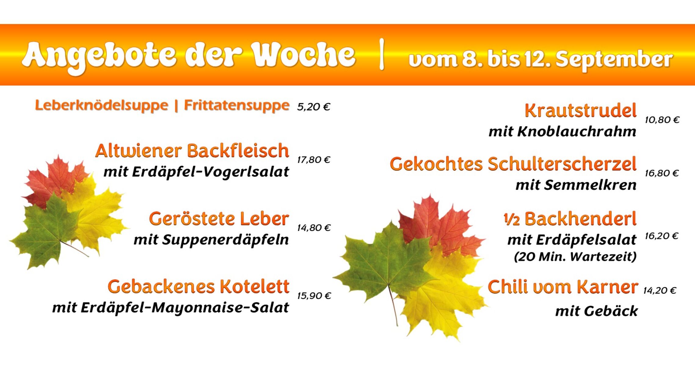 Zusätzliche Speisenangebote der Woche