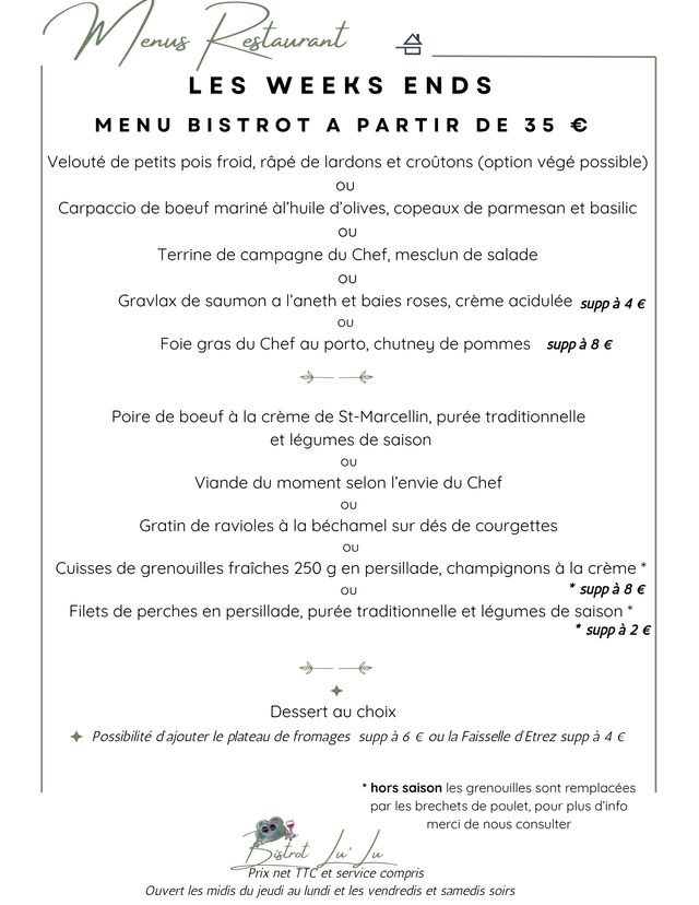 MENU WEEK END